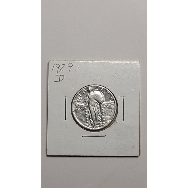 United States 1929-D 90% Silver Standing Liberty Quarter - Face Value: $0.25