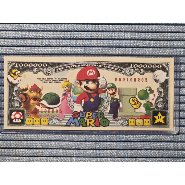Super Mario Million Dollar Bill In Mint Condition In Protective Holder