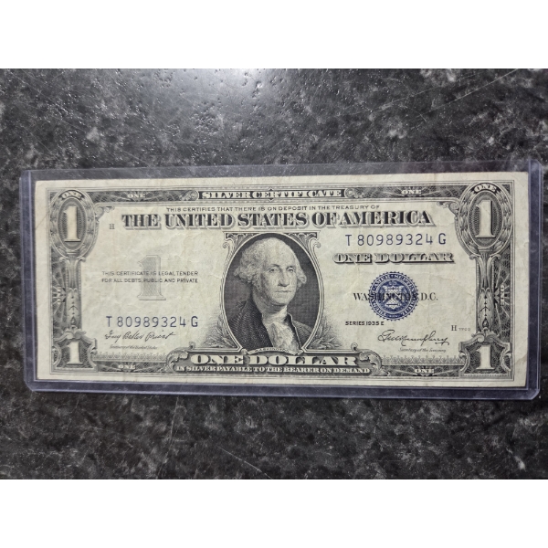 1935 US Silver Certificate In Great Condition In Plastic Protective Holder