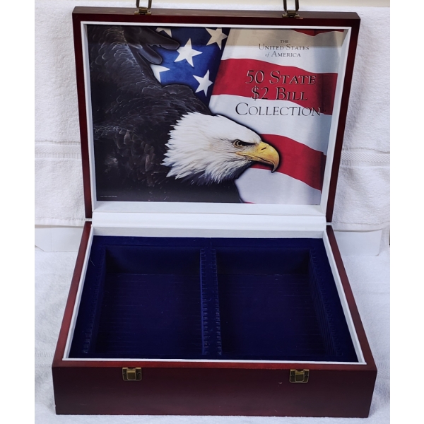 Very Nice Wooden Dollar Bill Storage & Display Box ~ Originally For 50 State $2 Bill Collection
