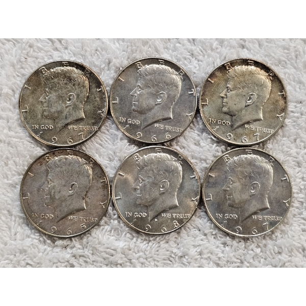6 40% Silver Kennedy Half Dollars Minted in the Mid-1960s - AFV $3.00