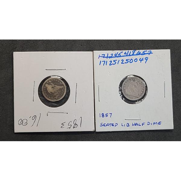 1853 & 1857 U.S Seated Liberty 90% Silver Half Dimes - Face Value: $0.10