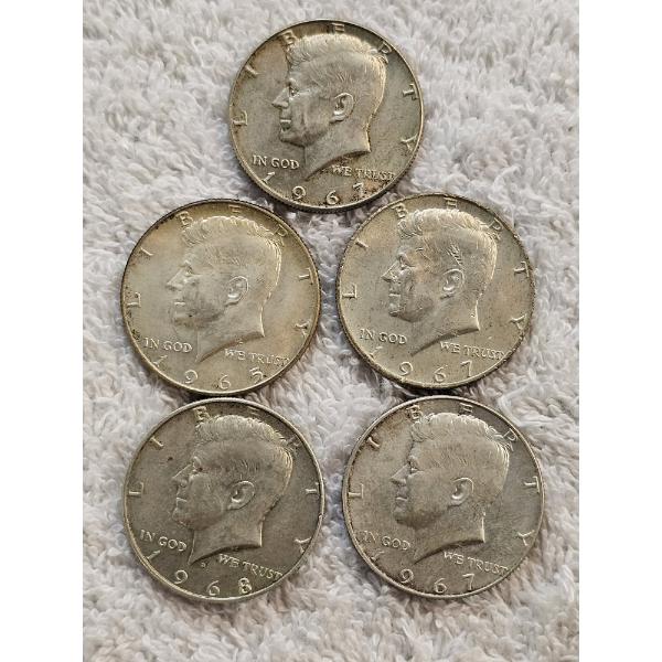 5 1960s Kennedy Half Dollars featuring 40% Silver - AFV $2.50
