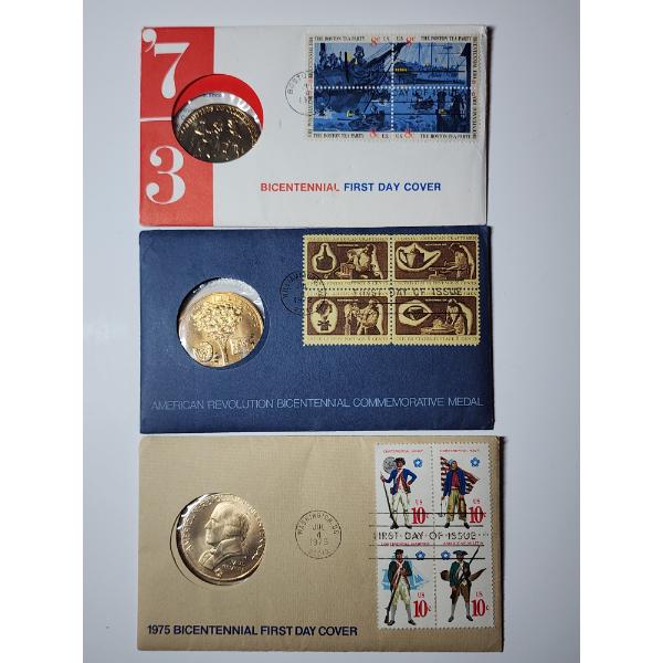 Lot of 3 Bicentennial Medals with First Day Covers 1973, 1972, 1975