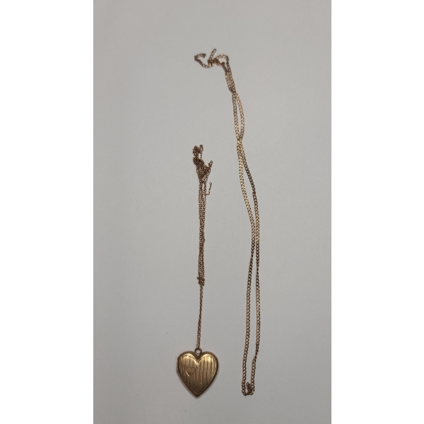 14K Gold Heart Locket & Gold Filled Necklaces (Broken) - Locket Weight: 2.6g
