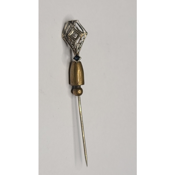 Edwardian Stick Pin With 10K White Gold With Accent Stones - Total Weight: 2.3g