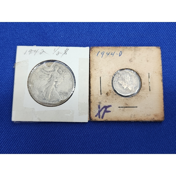 90% Silver Coins: 1942 Walking Liberty Half Dollar & 1944-D Mercury Dime