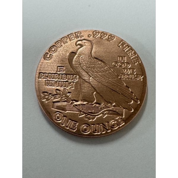 Rare Indian Eagle One Ounce .999 Fine Pure Copper Coin - Exceptional Coin