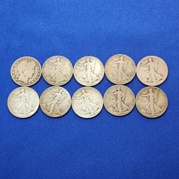 x10 Assorted Years United States 90% Silver Half Dollars - FV: $5.00