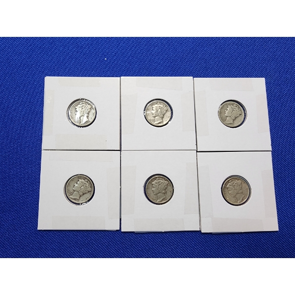 6 Assorted Years Silver Mercury Dimes FV: $0.60