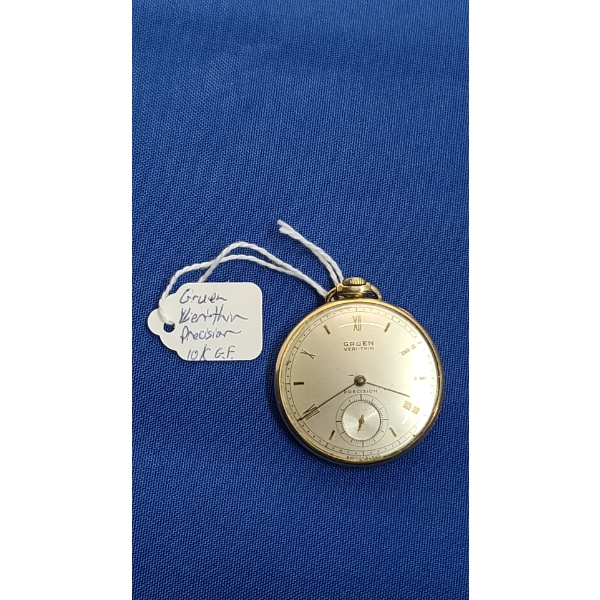 Gruen Veri-Thin Precision Open Face 10K Gold Filled 17 Jewels Pocket Watch -Works