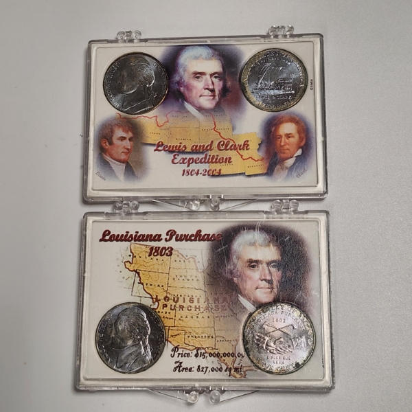 Two Commemorative Nickel Displays: Lewis and Clark Expidition & Louisiana Purchase 