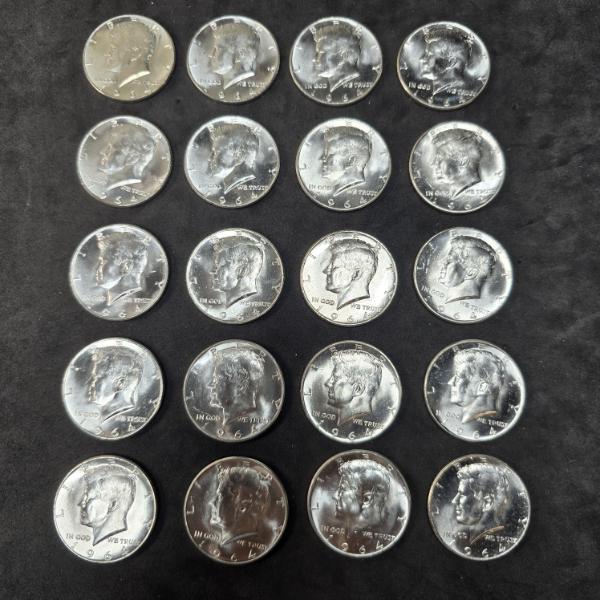 (20) Kennedy Half Dollars 90% Silver - $10 FV