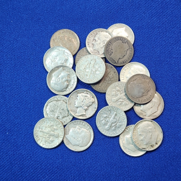 Lot of 20 Assorted Years 90% SILVER U.S. Dimes FV: $2.00