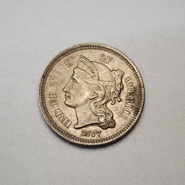 1867 Three Cent Nickel III 3 Cent United States Coin