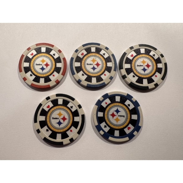 Pittsburgh Steelers Poker Chip Set - Mint Condition - Complete Set 5 Chips