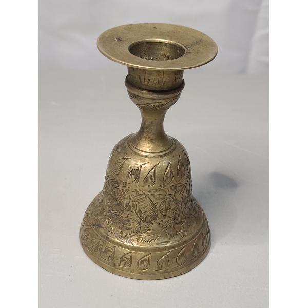 Vintage 8.5" Sarna India Etched Brass Bell/Candlestick Holder Combination (Without Weight)