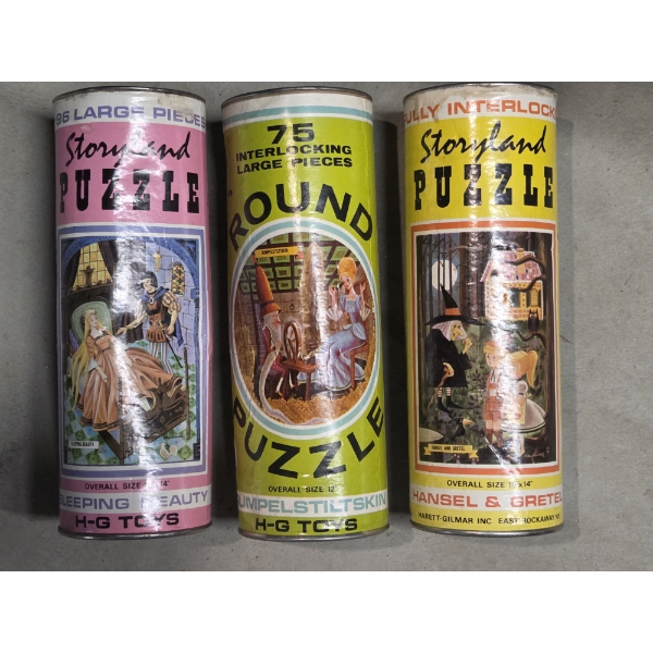 Vintage HG Toys Three Storybook Puzzle Tubes. In Great Condition!