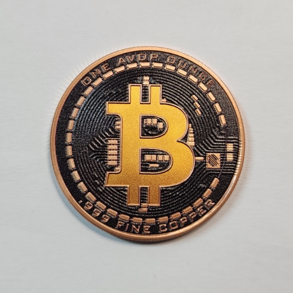 Colorized Bitcoin Design 1 AVDP oz .999 Fine Copper Round