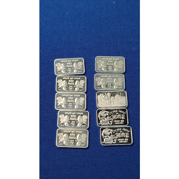 (10) Postal Express Mint1/10th Oz .999 Fine Silver Bars- Assorted Motifs