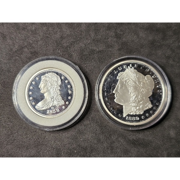 (2) Educational Replica Coins - Morgan Silver Dollar & Half Dollar