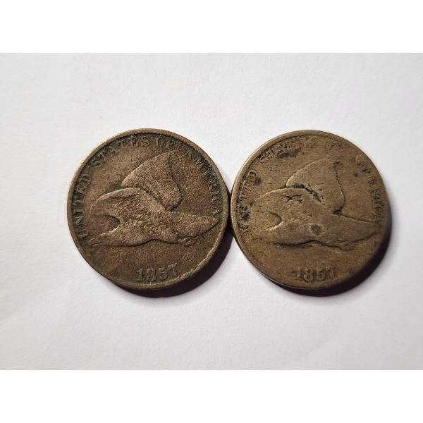 Two 1857 Flying Eagle Pennies 