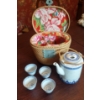 Image 3 : Complete New Old Stock Vintage Japanese  Porcelain Tea Set Including Carryall Basket - Nice Set