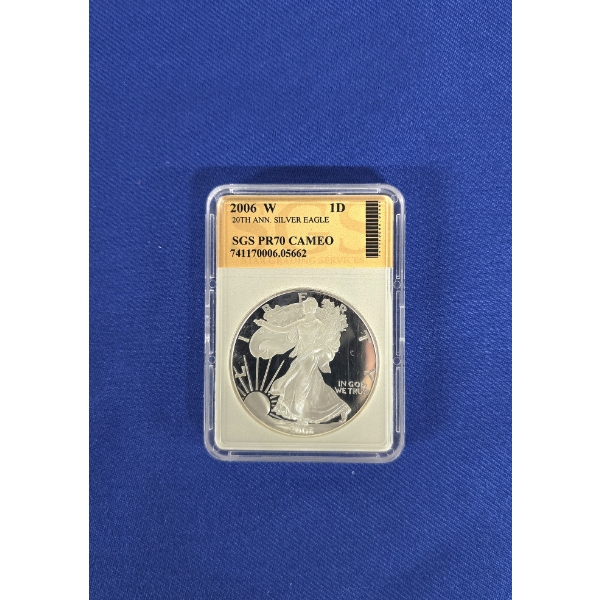 2006 - W 1oz Fine Silver American Eagle Proof: PR70 CAMEO by SGS - Beautiful Coin!