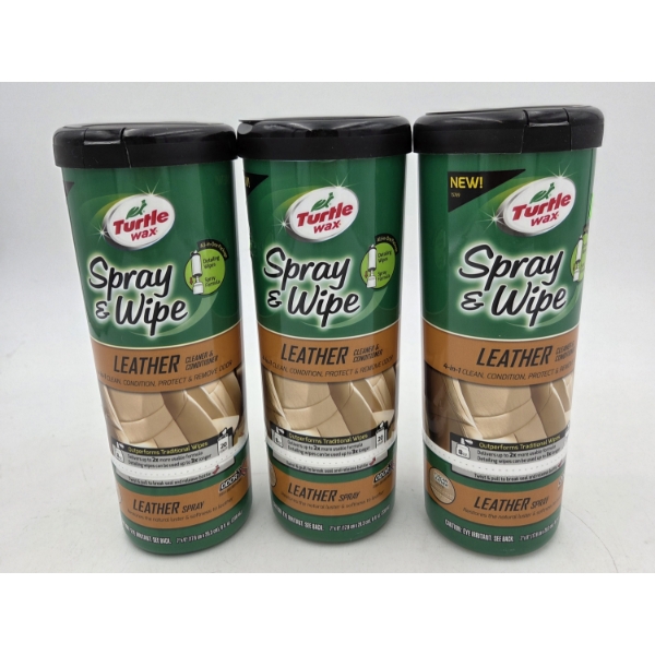 Three Brand New Turtle Wax Leather Cleaner/Conditioner Spray & Wipe Canisters