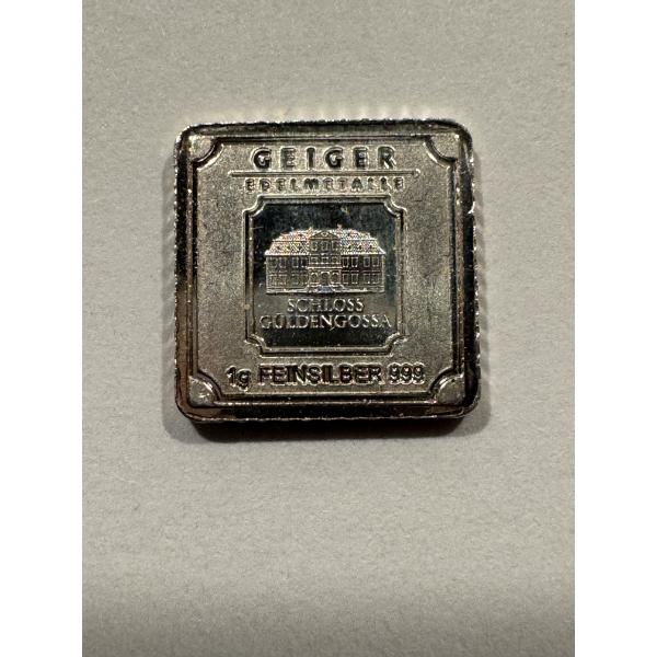 1 Gram Geiger Edelmetalle Original Series .999 Fine Silver Square Bar - Mint Condition