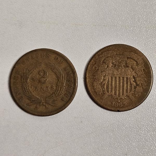 1865/66 United States Two-Cent Pieces FV: $.04