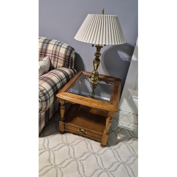 PICKUP IN NORTHFIELD - Pair Of Oak End Tables 27 x 22 x 20  Glass Top Inserts - See Pics - (All Item