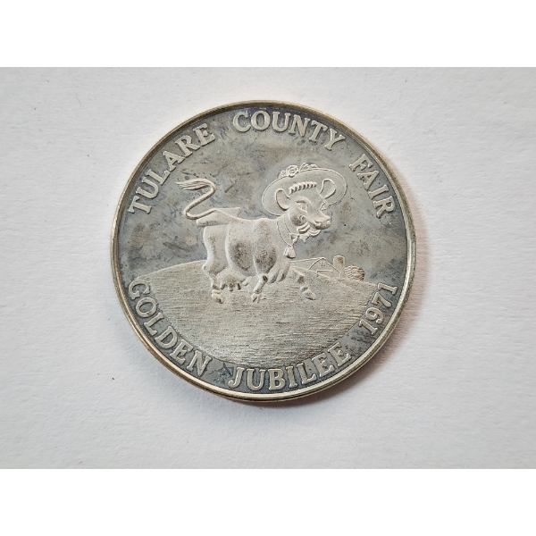 Golden Jubilee 1971 Tulare County Fair Season Pass Sterling Silver Coin TW: 26.2g