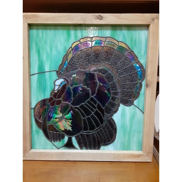 Gorgeous Framed Stained - Leaded Glass Turkey 18 x 20 Overall - See Pics - No Issues