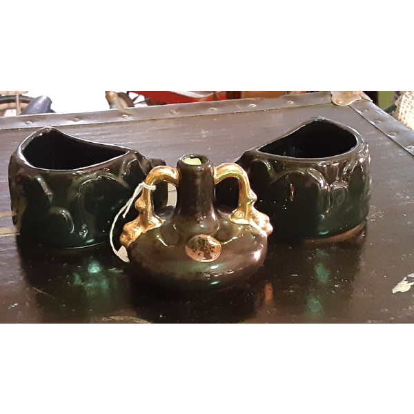 3 Pc Accessory Pieces - Gold & Black Enameled 1950s - See Pics
