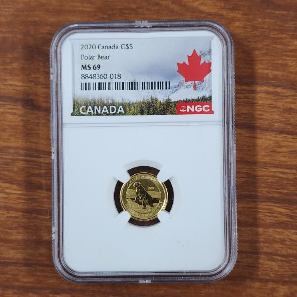 NGC MS69 Canada 2020 Polar Bear 1/10 OZ GOLD $5 Coin