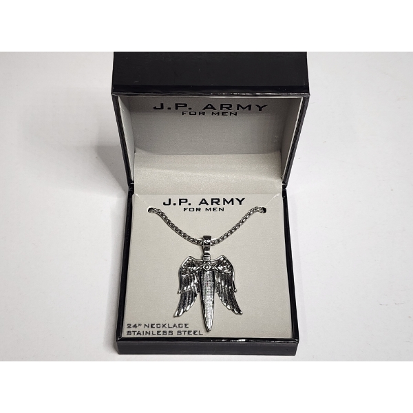 J. P. Army for Men 24" Stainless Steel Sword and Angel Wings Necklace