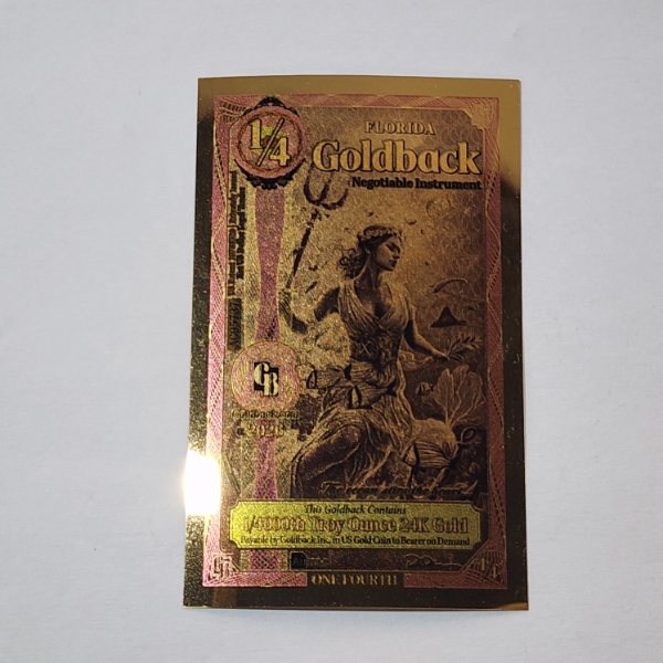 2026 Florida 1/4th Goldback Note - 1/4000th Troy oz 24K Gold