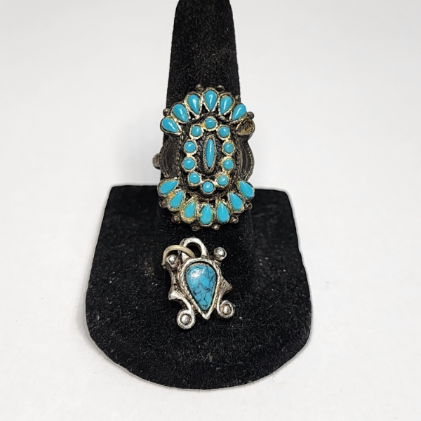 Turquoise Jewelry: Statement Ring Size 5 & Teardrop Pendant