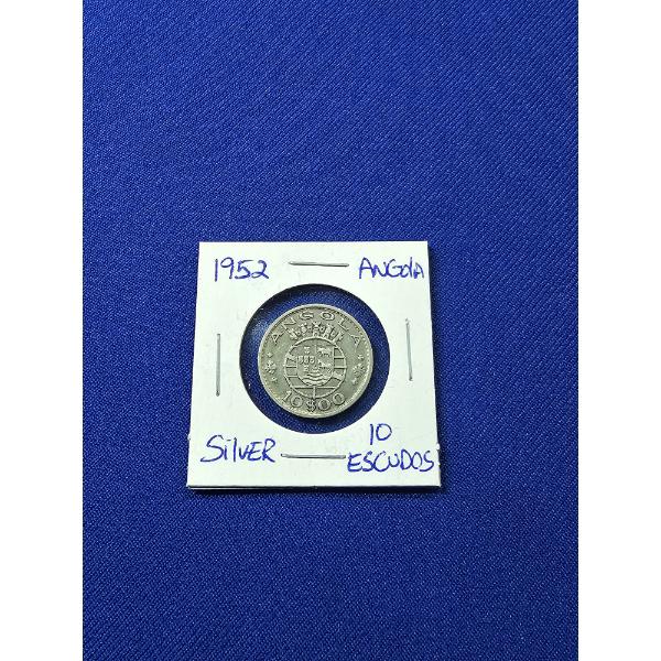 1952 Angola Portugal Silver Coin - 10 Escudos