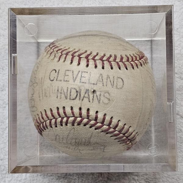 Vintage Cleveland Indians Team-Signed Baseball in Protective Display Case