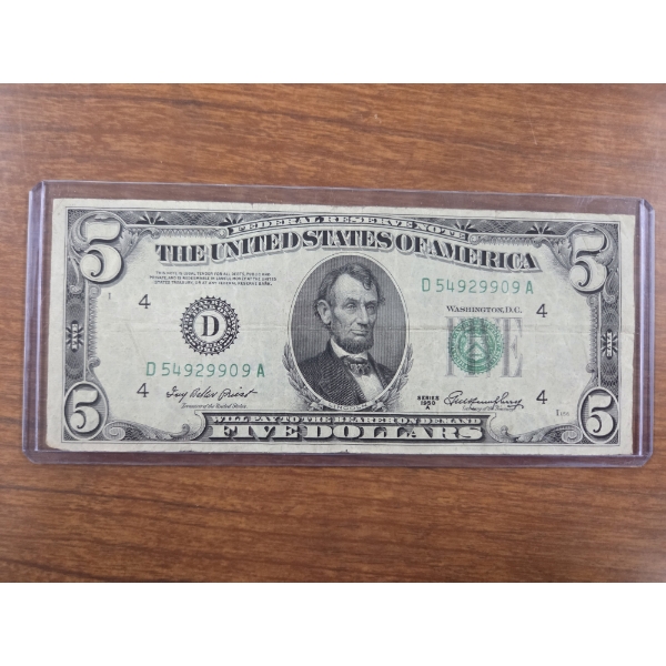 1950 Great Condition Five Dollar Bill Federal Reserve Note In Great Condition!