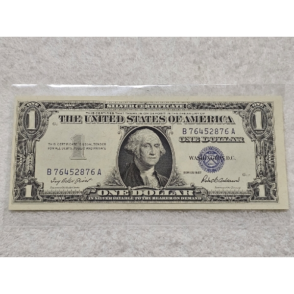 U.S. 1957 $1 Silver Certificate - Blue Seal Note in Cellophane Sleeve
