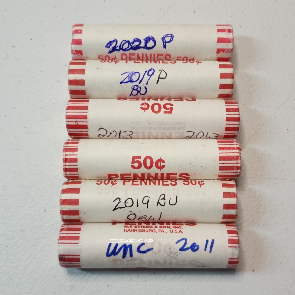 Six Rolls of Assorted Years United States Lincoln Cents - Face Value: $3.00