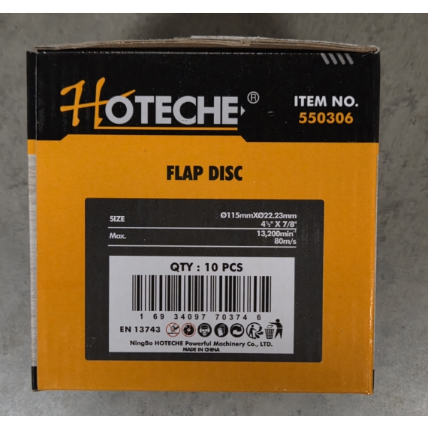 New! Hoteche Box Of Ten- #40 Aluminum Oxide 4 1/2''x7/8'' Flap Discs
