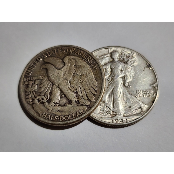 Two Assorted 90% Silver United States Walking Liberty Half Dollars ~ $1.00 Face Value