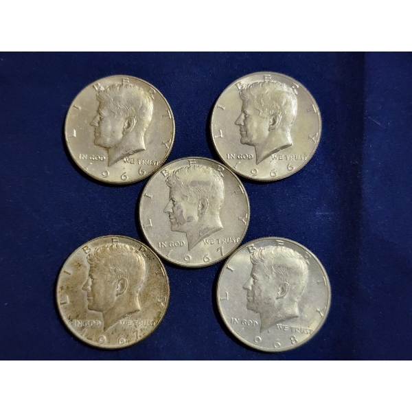 Five Assorted 40% Silver U.S. Kennedy Half Dollars ~ Face Value: $2.50