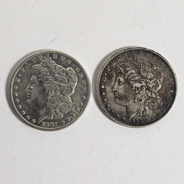 Two BEAUTIFUL United States Morgan 90% Silver Dollars Dated 1881-S and 1890-S