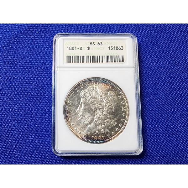 1881-S Morgan Silver Dollar ANACS MS 63 - Toning!
