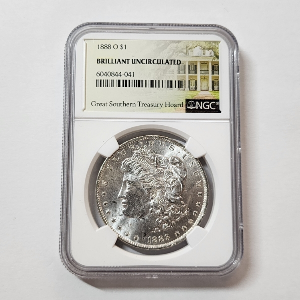 NGC Great Southern Treasury Hoard Brilliant Uncirculated 1888-O 90% Silver Morgan Dollar